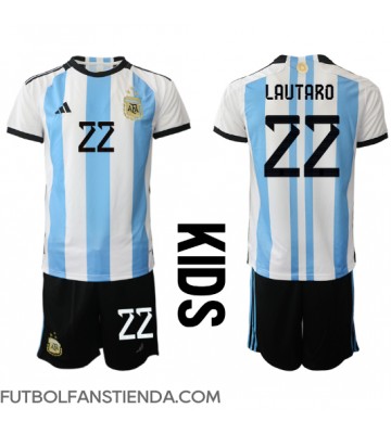 Argentina Lautaro Martinez #22 Primera Equipación Niños Mundial 2022 Manga Corta (+ Pantalones cortos)